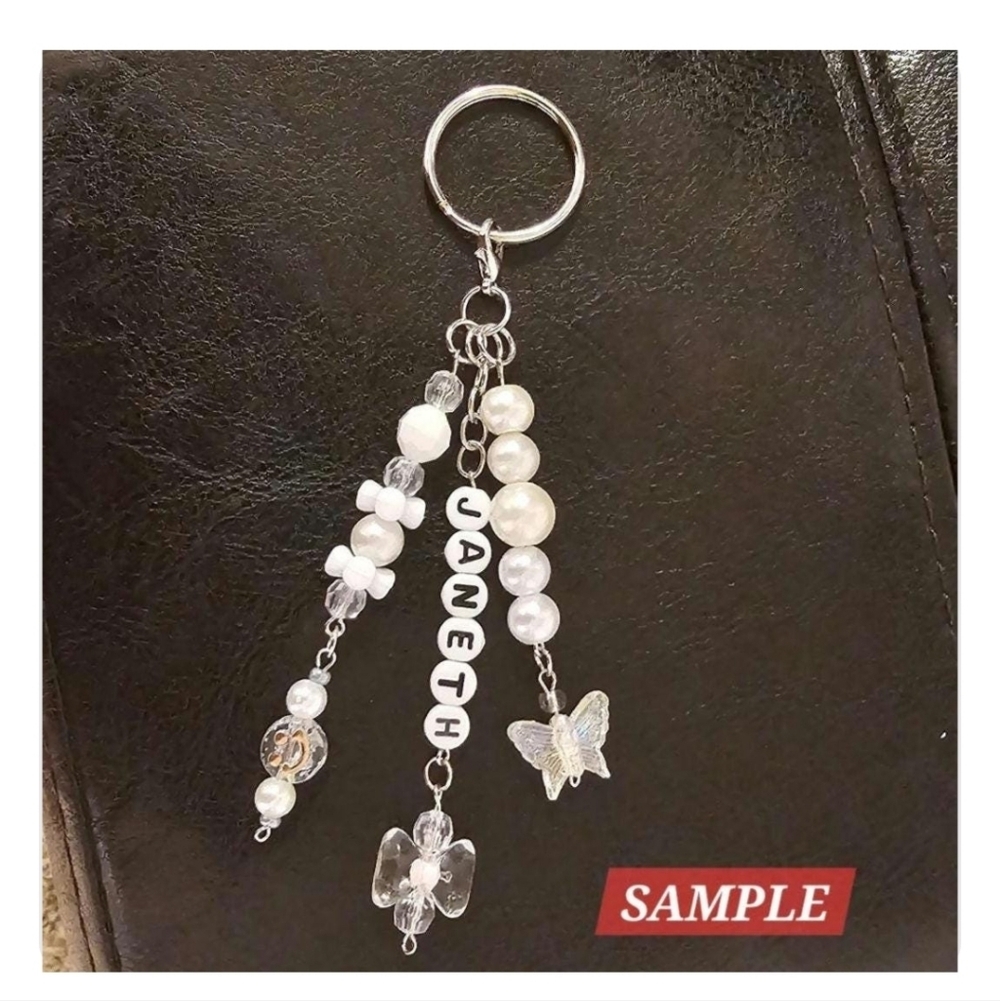 Set of Purple Lilac Lavander Beaded Phone Charm, Keychain, Badge, Purse Charm - Picture 6 of 6